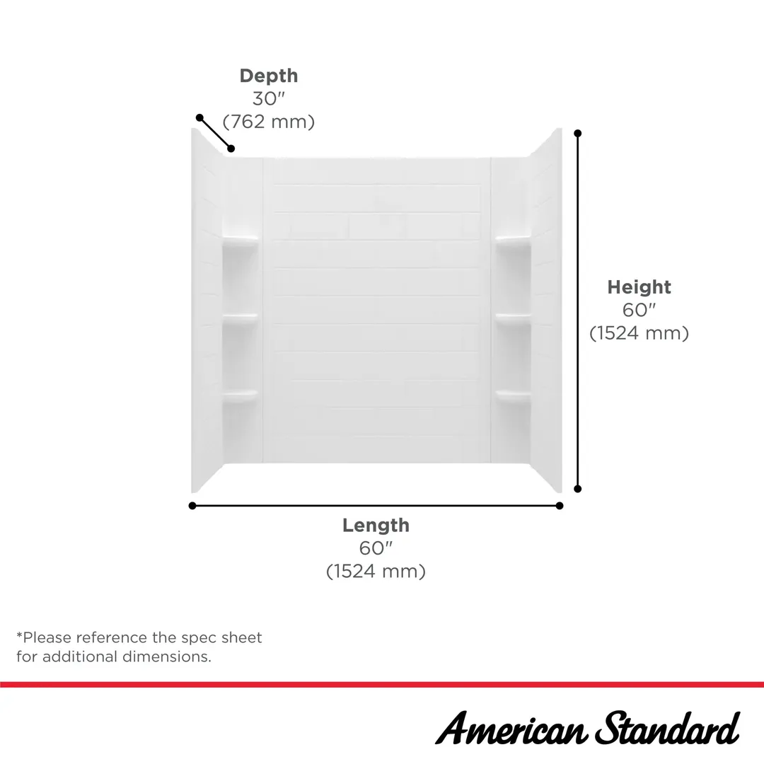 American Standard Ovation Curve 60 in. W x 60 in. H 3-Piece Glue-Up Alcove Tub Surrounds, Arctic White, photo 2 of 8