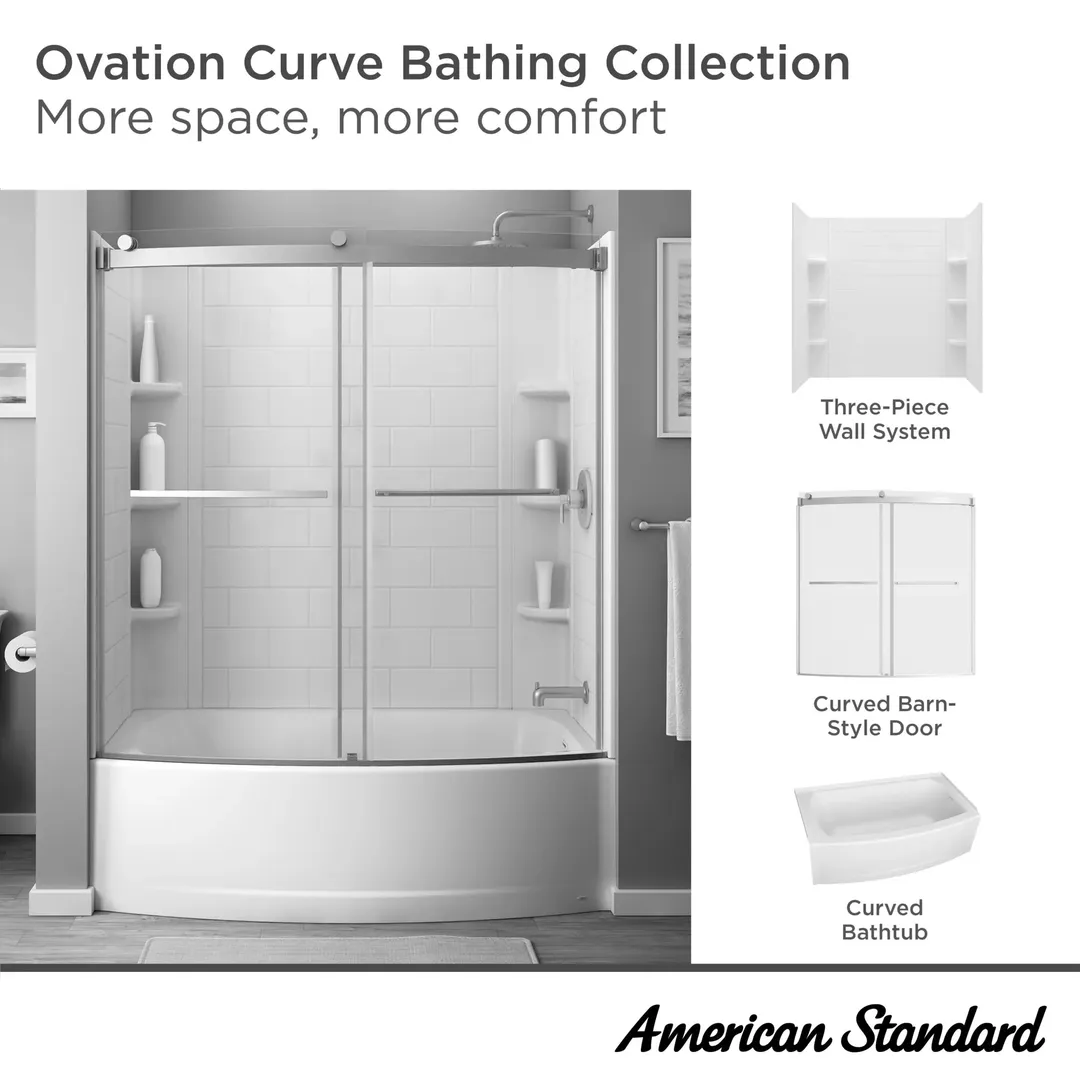 American Standard Ovation Curve 60 in. W x 60 in. H 3-Piece Glue-Up Alcove Tub Surrounds, Arctic White, photo 3 of 8