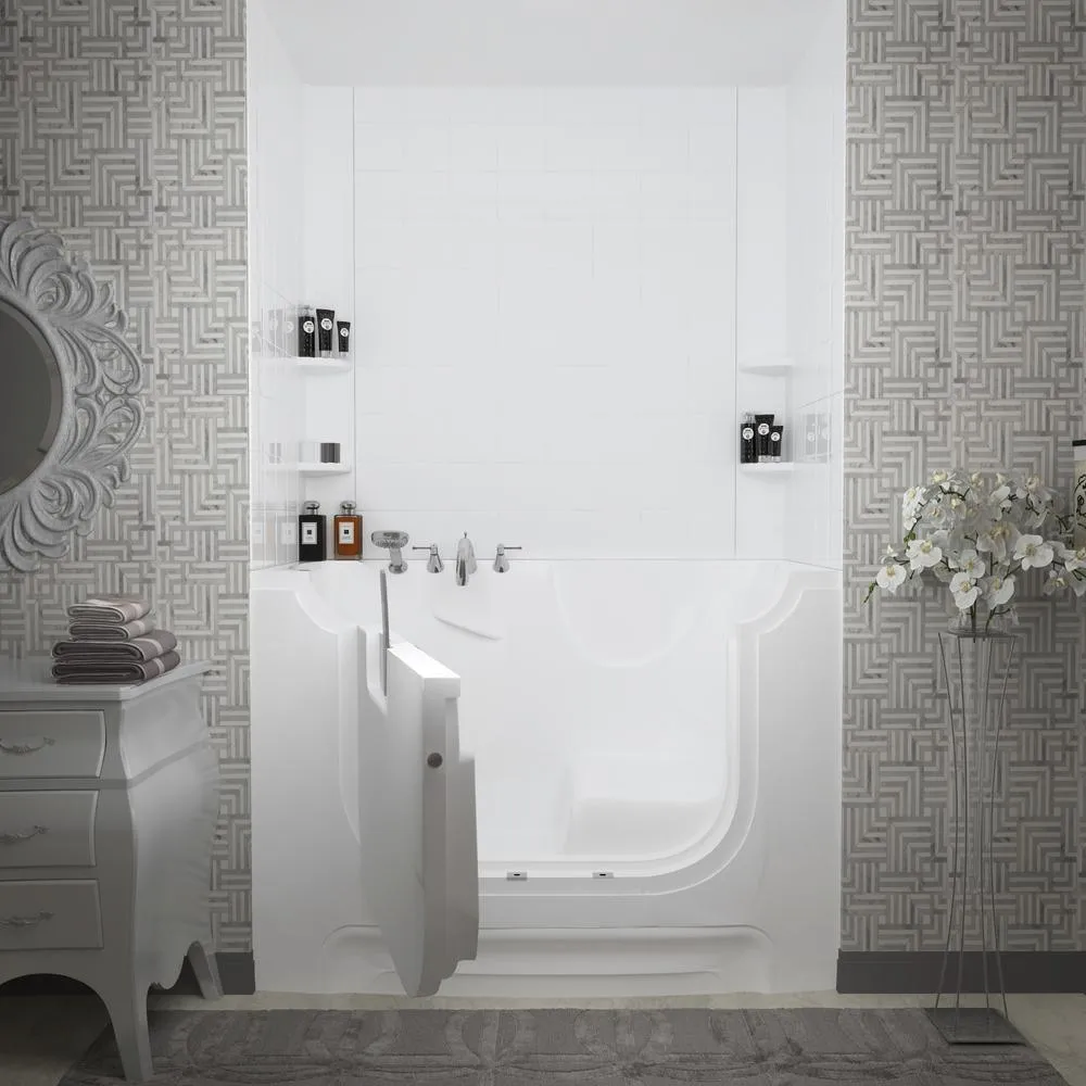 NOVA Heated Rampart Wheelchair Accessible 5 ft. walk-in bathtub with 6 in. Tile Easy Up Adhesive Wall Surround in White, photo 2 of 7