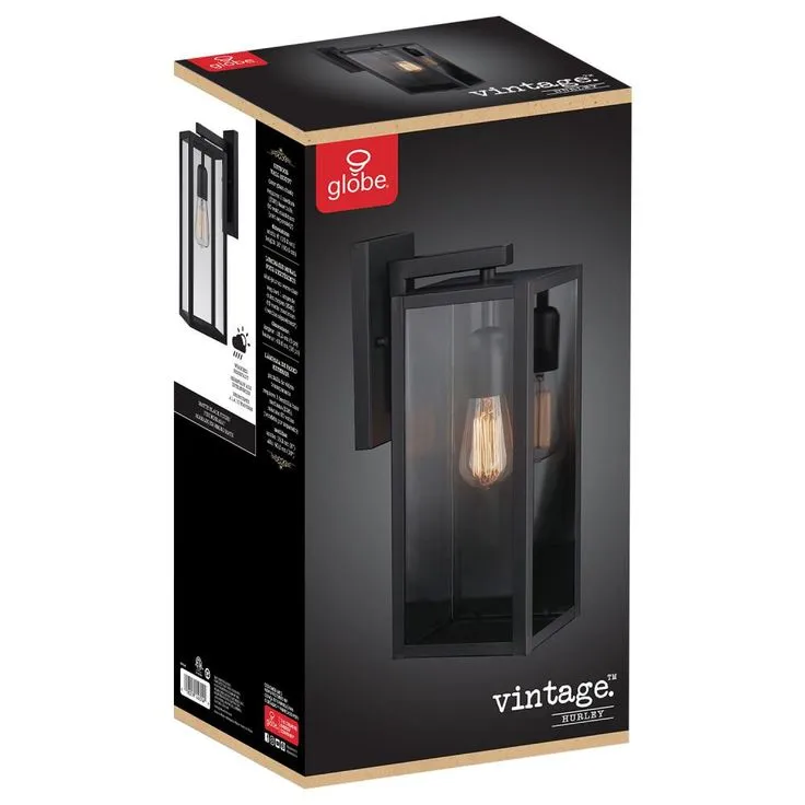 Hurley 1-Light Black Outdoor Wall Lantern Sconce, photo 4 of 6
