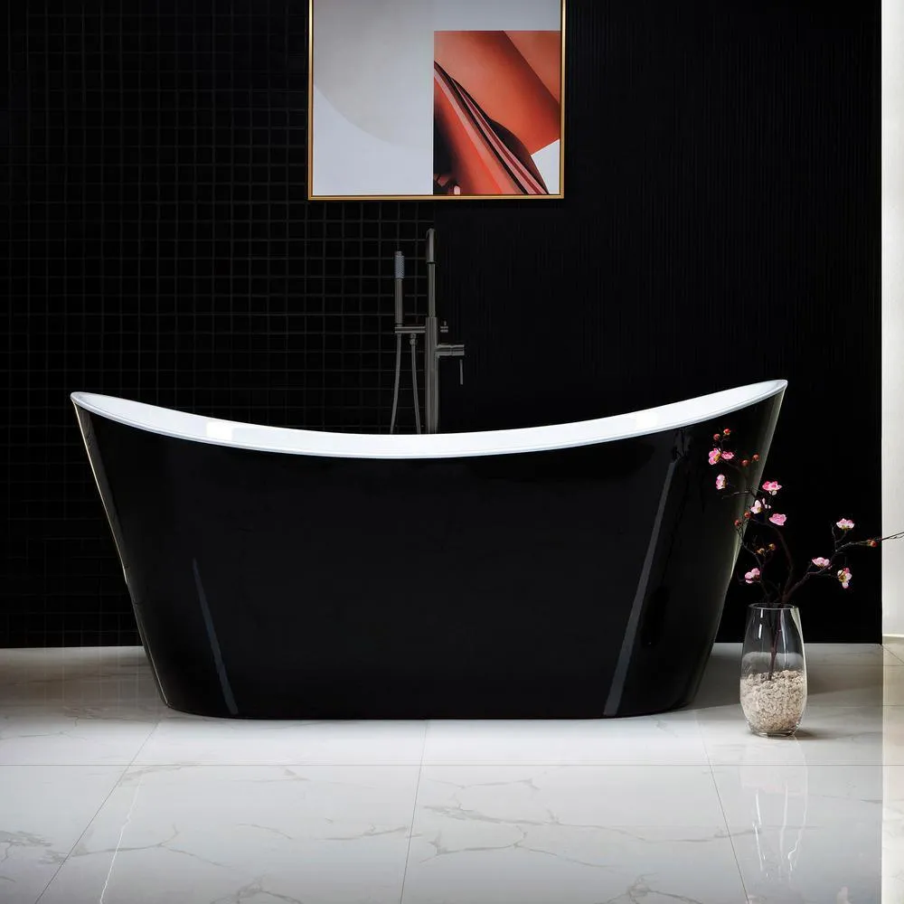 WOODBRIDGE Rolande 67 in. Acrylic Freestanding Double Slipper Soaking Bathtub with Center Drain and Overflow, Black, photo 2 of 7