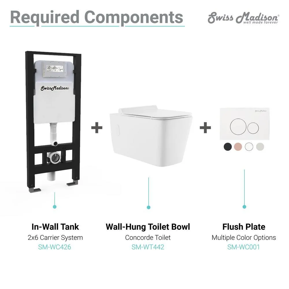 Swiss Madison 0.8/1.28 GPF Concorde Wall Hung Square Dual Flush Elongated Toilet Bowl in White, photo 8 of 11