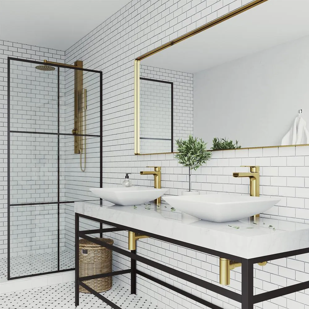 VIGO Hibiscus Matte Stone Vessel Bathroom Sink in White with Amada Faucet in Matte Gold, photo 3 of 4