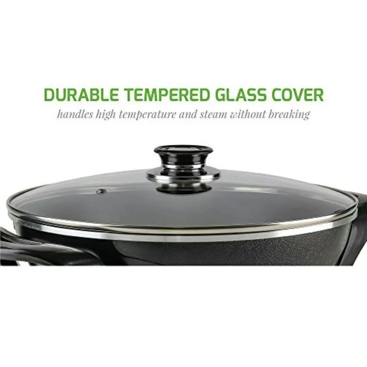 13 In. Black Non-Stick Electric Skillet with Aluminum Body Adjustable Temperature Controller Tempered Glass Cover, photo 10 of 10