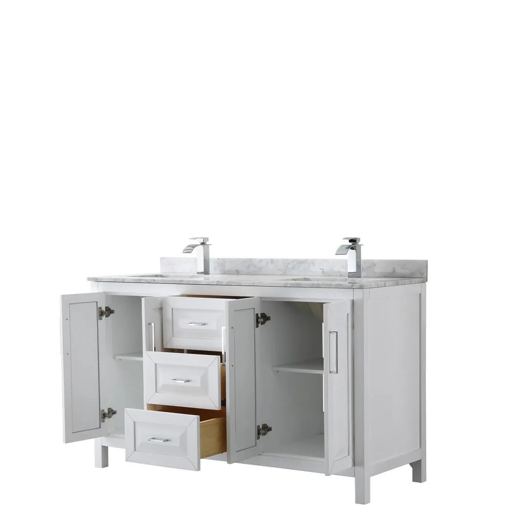 Wyndham Collection Daria 60-in White Double Sink Bathroom Vanity with White Carrara Marble Natural Marble Top, photo 3 of 5