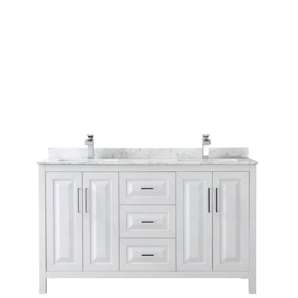 Wyndham Collection Daria 60-in White Double Sink Bathroom Vanity with White Carrara Marble Natural Marble Top, photo 4 of 5