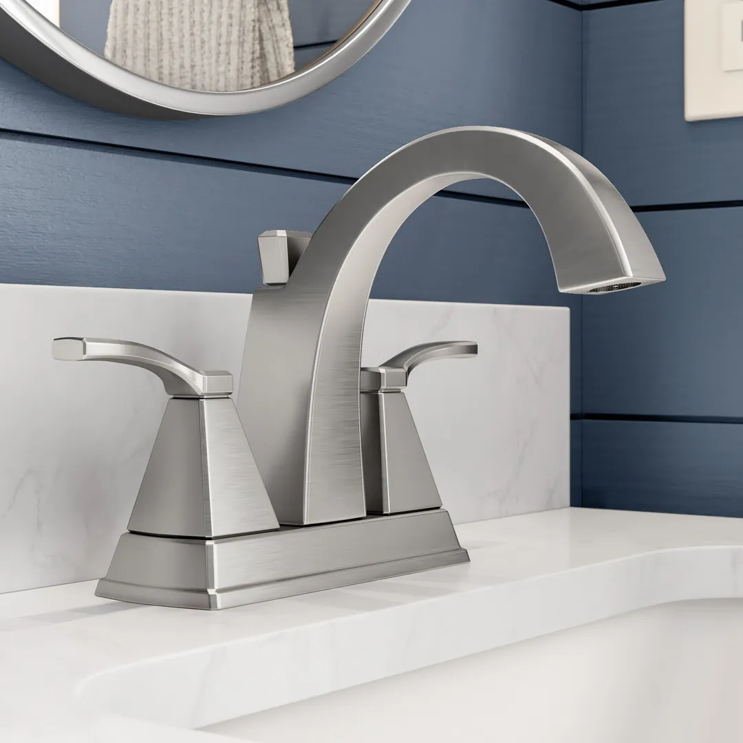 Delta Flynn Brushed Nickel 2-Handle 4-in Centerset WaterSense Bathroom Sink Faucet with Drain, photo 3 of 8