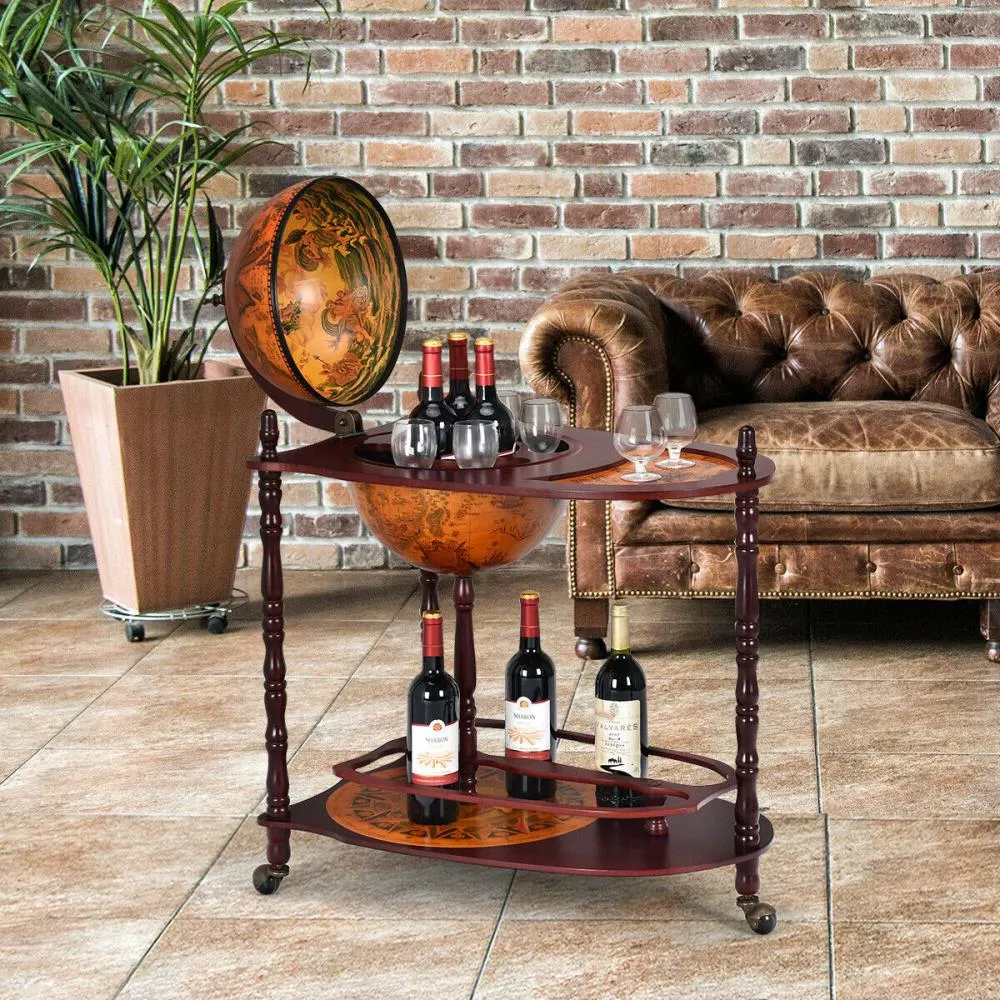 Costway Contemporary Brown Wood Wine Cabinet (27.5 in. W x 34.5 in. H x 18 in. D) - Ideal for Office, Kitchen, and Study, photo 3 of 8