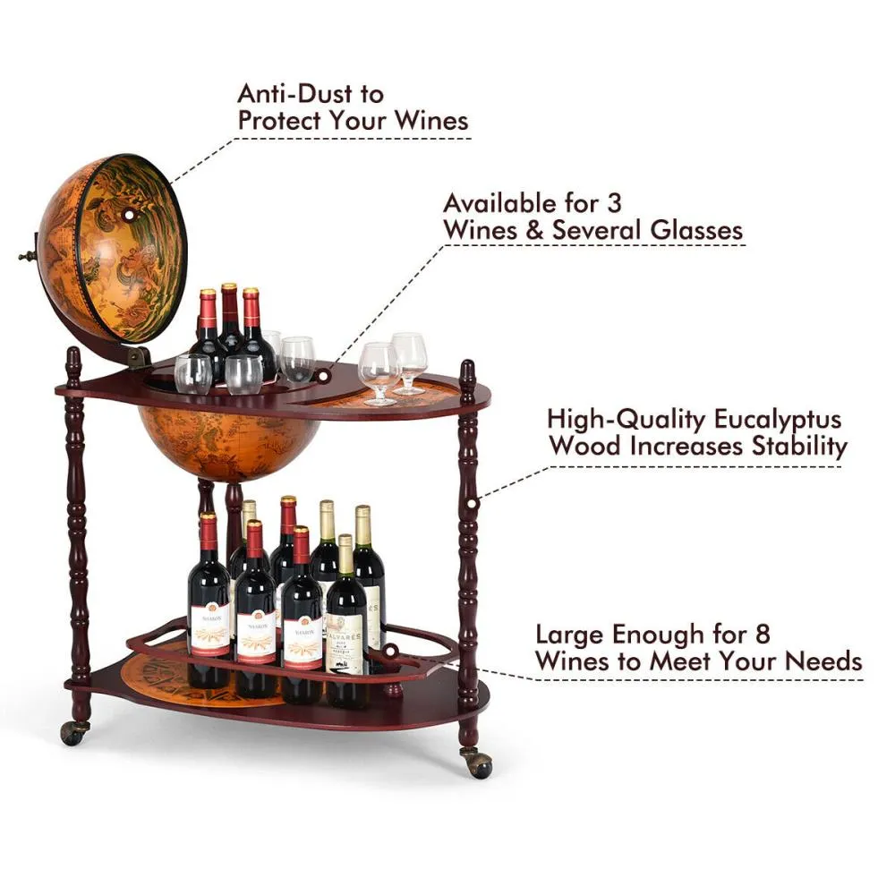Costway Contemporary Brown Wood Wine Cabinet (27.5 in. W x 34.5 in. H x 18 in. D) - Ideal for Office, Kitchen, and Study, photo 5 of 8