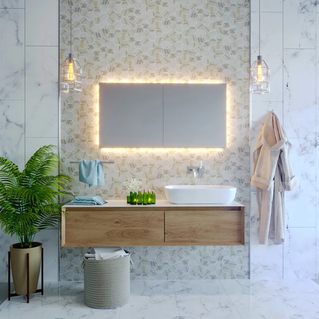 Apollo Tile (Sample) Beige 4-in x 4-in Matte Glass Honeycomb Wood Look Floor and Wall Tile, photo 7 of 7
