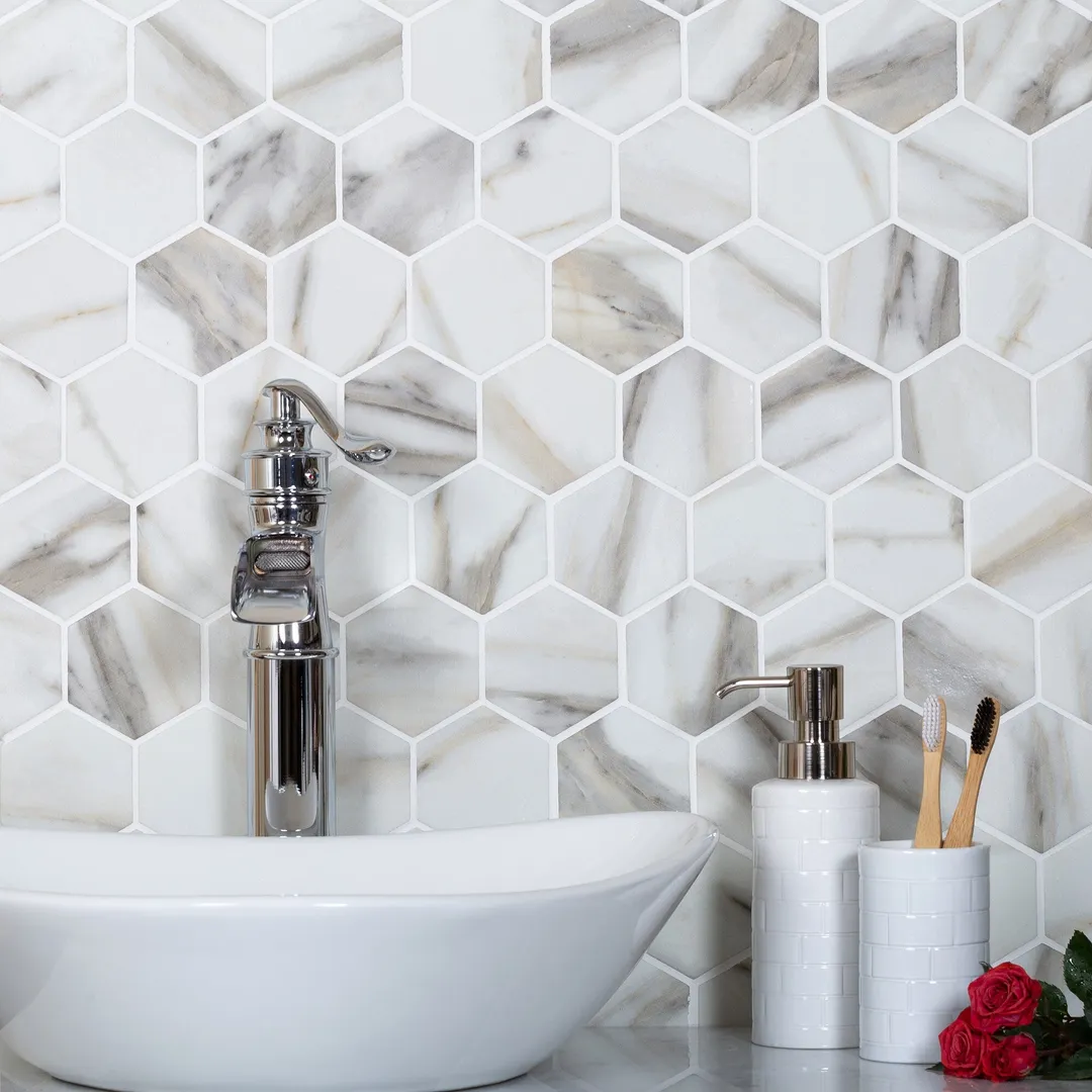 Apollo Tile (Sample) Beige 4-in x 4-in Matte Glass Honeycomb Wood Look Floor and Wall Tile, photo 4 of 7