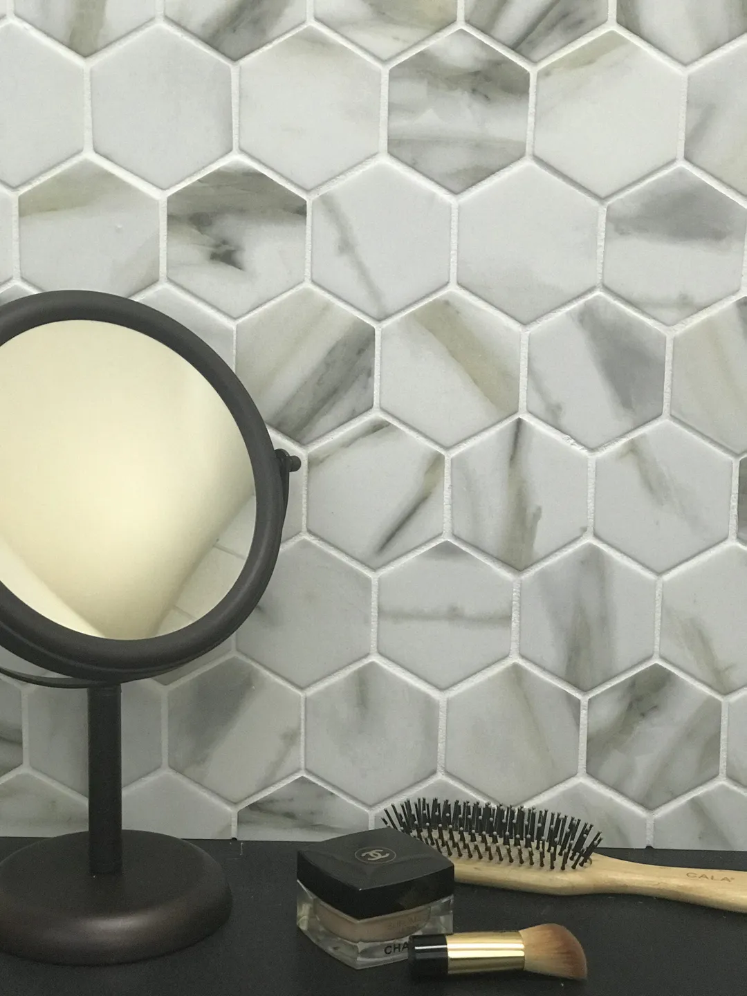 Apollo Tile (Sample) Beige 4-in x 4-in Matte Glass Honeycomb Wood Look Floor and Wall Tile, photo 6 of 7