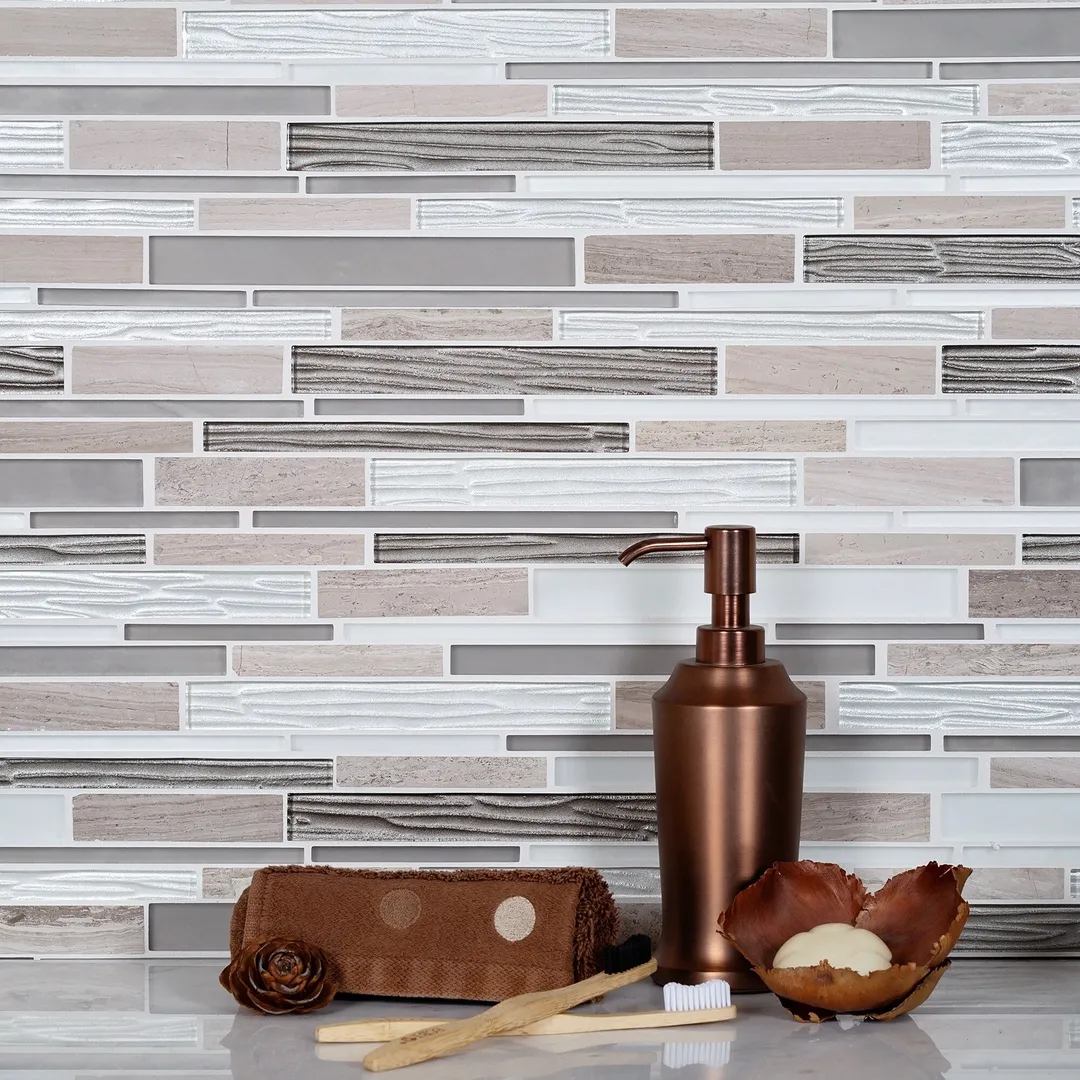 Apollo Tile (Sample) White, Gray 4-in x 4-in Polished Glass/Metal/Stone Marble Brick Look Floor and Wall Tile, photo 3 of 11