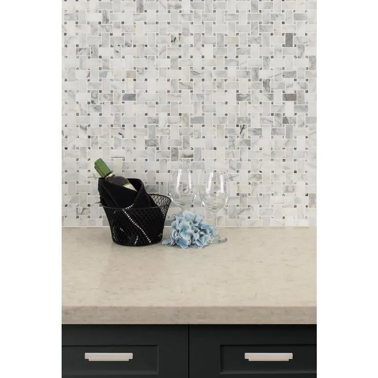 MSI Calacatta Cressa Basket Weave 12 in. x 12 in. x 10 mm Honed Marble Mesh-Mounted Mosaic Tile (10 sq. ft. / case), photo 8 of 11