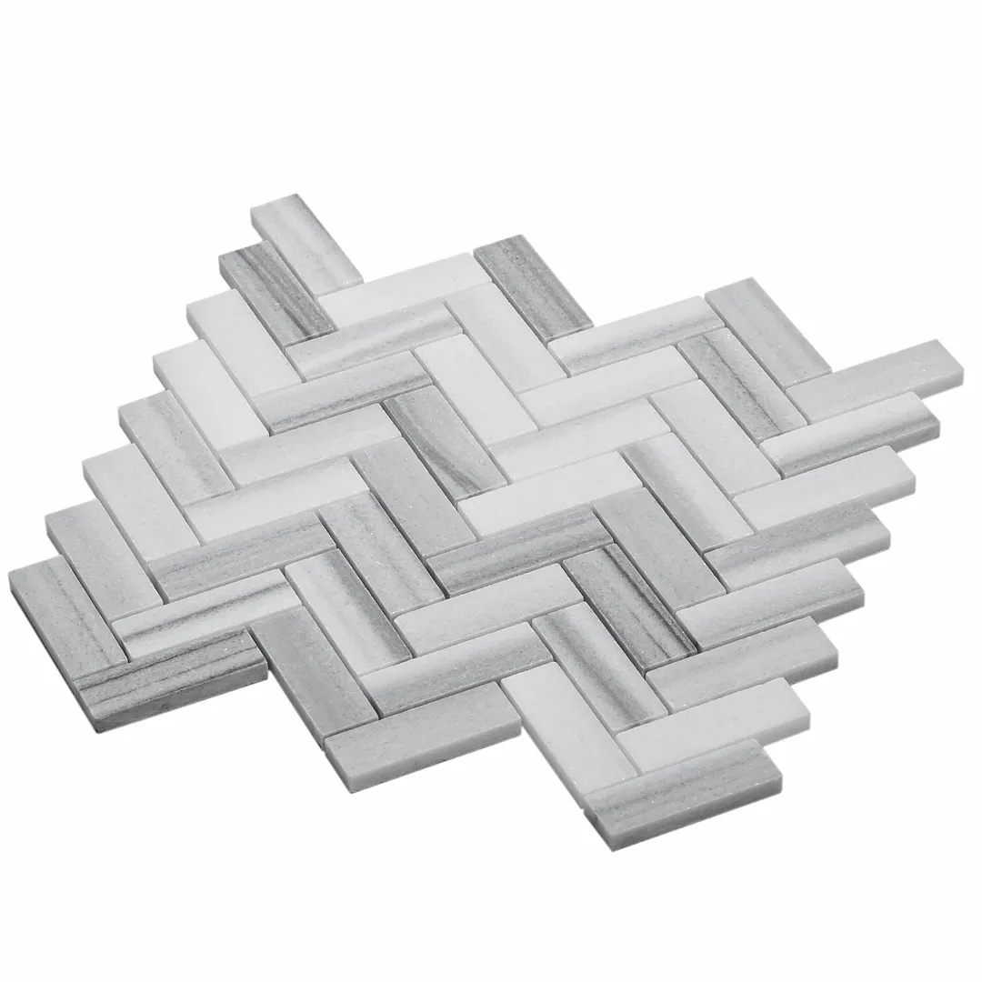 Apollo Tile (Sample) Gray 4-in x 4-in Polished Glass/Metal/Stone Marble Herringbone Floor and Wall Tile, photo 6 of 11