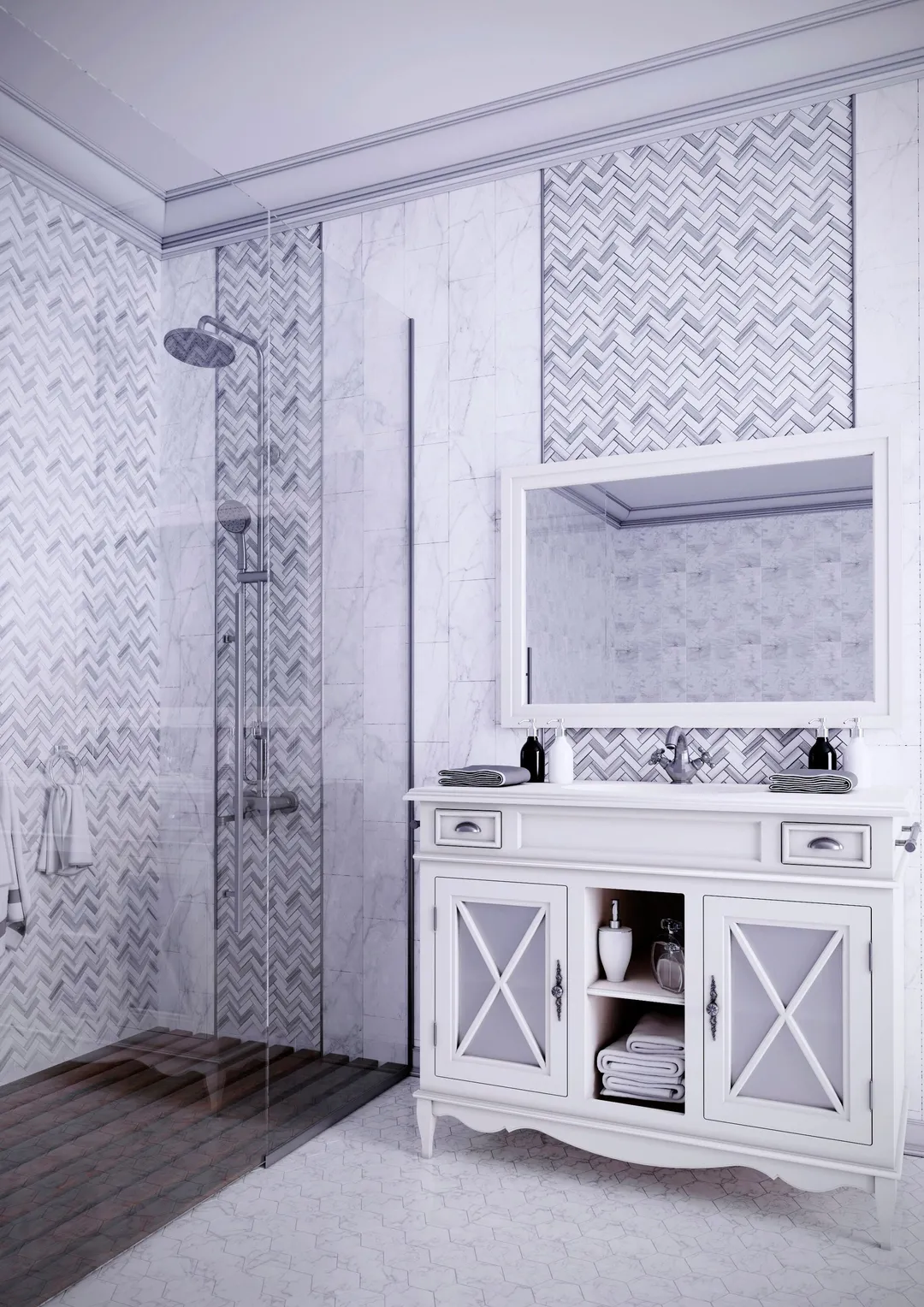 Apollo Tile (Sample) Gray 4-in x 4-in Polished Glass/Metal/Stone Marble Herringbone Floor and Wall Tile, photo 5 of 11