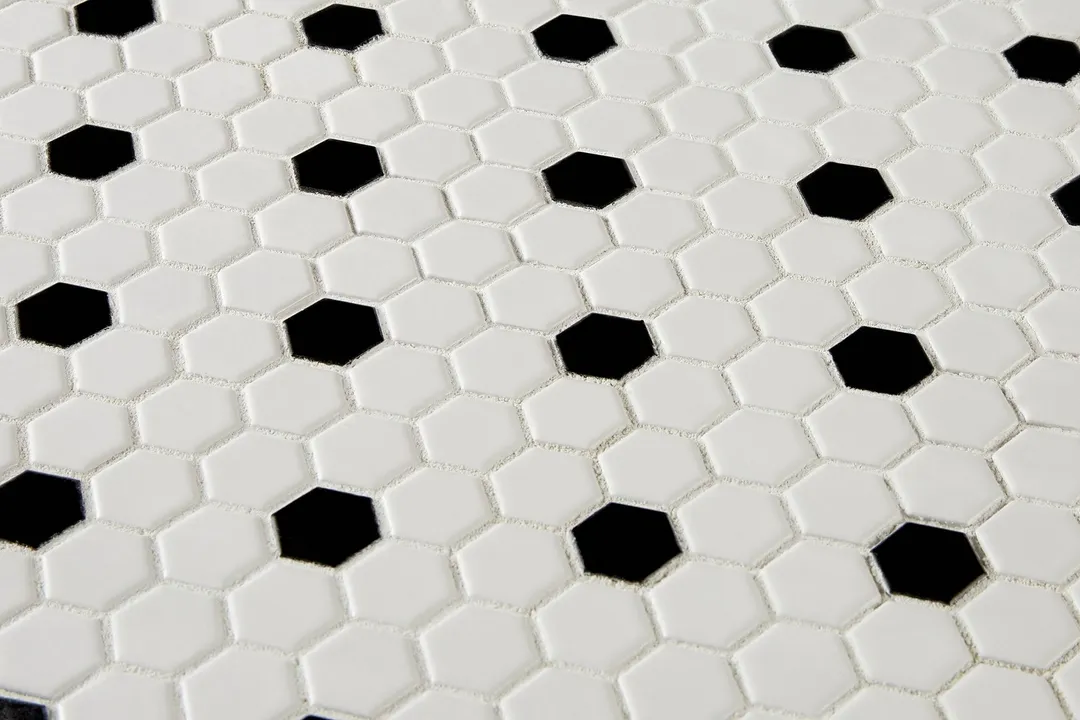 Satori Hudson Brilliant White and Black 10-in x 12-in Matte Porcelain Hexagon Mosaic Wall Tile (0.82-sq. ft/ Piece), photo 4 of 11