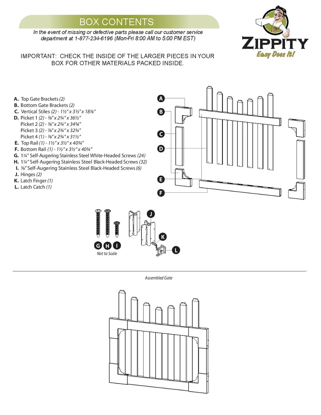 Zippity Outdoor Products All American 3-ft H x 3.5-ft W White Vinyl Scallop Fence Gate Kit (Unassembled), photo 6 of 7