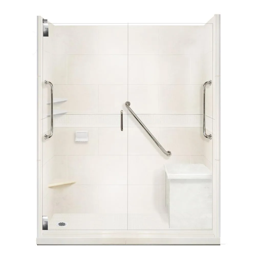 Classic Freedom Grand Hinged 30 in. x 60 in. x 80 in. Right Drain Alcove Shower Kit in Natural Buff and Chrome, photo 10 of 14