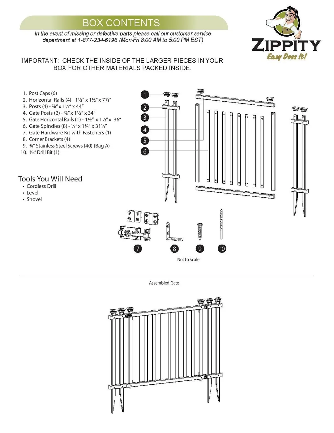 Zippity Outdoor Products Baskenridge 3-ft H x 4.25-ft W White Vinyl Flat-top Fence Gate Kit (Unassembled), photo 5 of 6