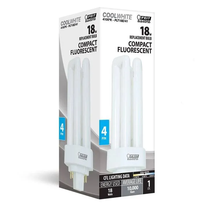 18-Watt Equivalent PL CFLNI Triple Tube 4-Pin Plug-in GX24Q-2 Compact Fluorescent CFL Light Bulb, Cool White (50-Pack), photo 3 of 8