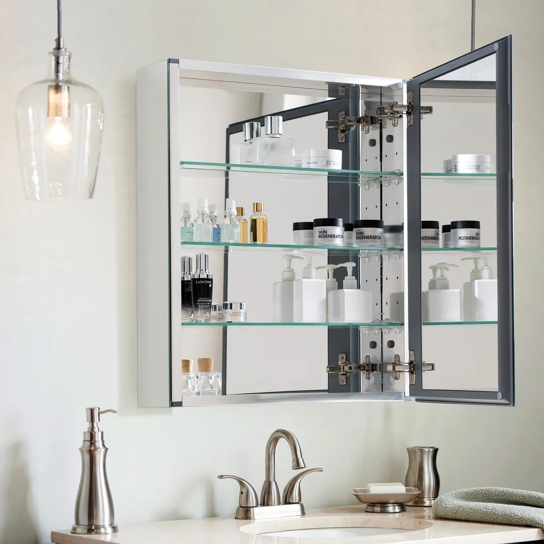 allen + roth 16-in x 20-in Fog Free Surface/Recessed Mount Silver Mirrored Soft Close Medicine Cabinet, photo 14 of 14