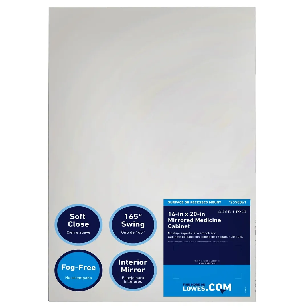 allen + roth 16-in x 20-in Fog Free Surface/Recessed Mount Silver Mirrored Soft Close Medicine Cabinet, photo 11 of 14