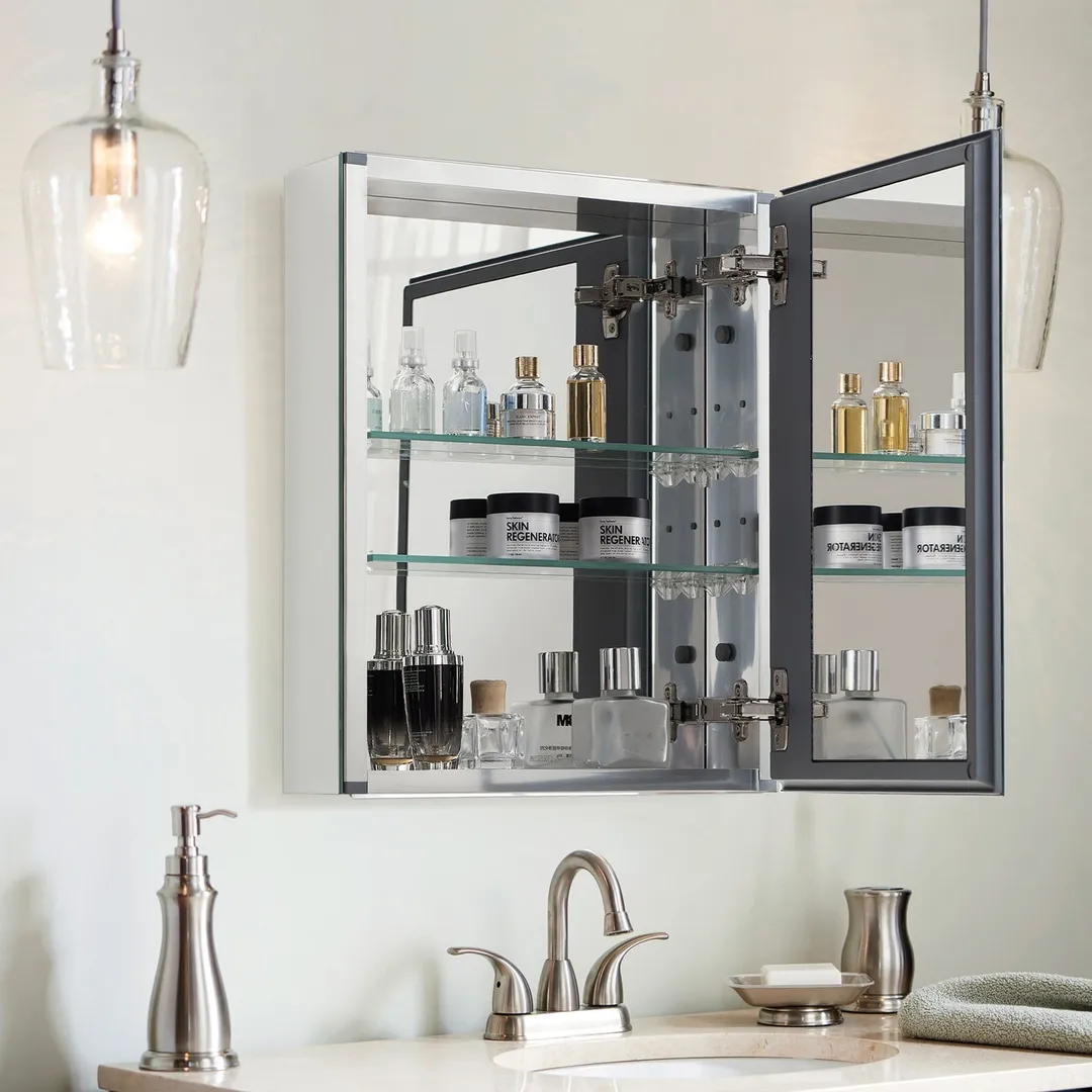 allen + roth 20-in x 26-in Fog Free Surface/Recessed Mount Silver Mirrored Soft Close Medicine Cabinet, photo 14 of 14