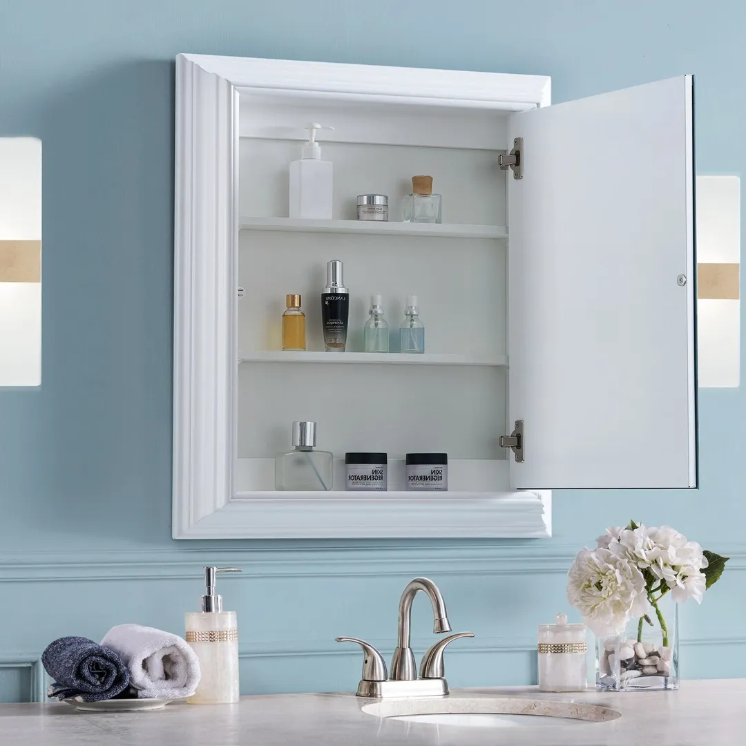 allen + roth 22.5-in x 27.5-in Fog Free Surface Mount White Mirrored Soft Close Medicine Cabinet, photo 14 of 14