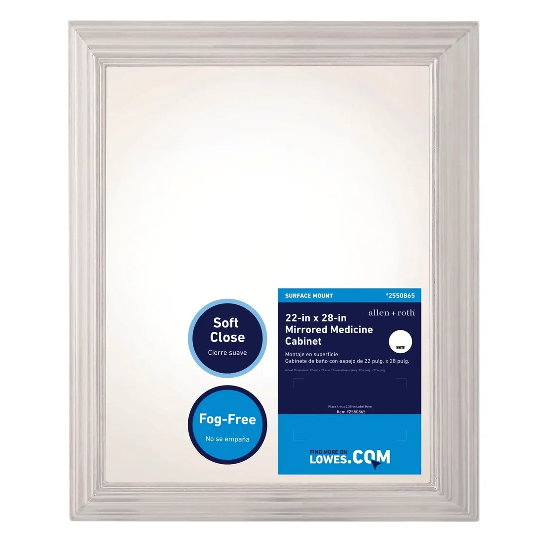 allen + roth 22.5-in x 27.5-in Fog Free Surface Mount White Mirrored Soft Close Medicine Cabinet, photo 11 of 14