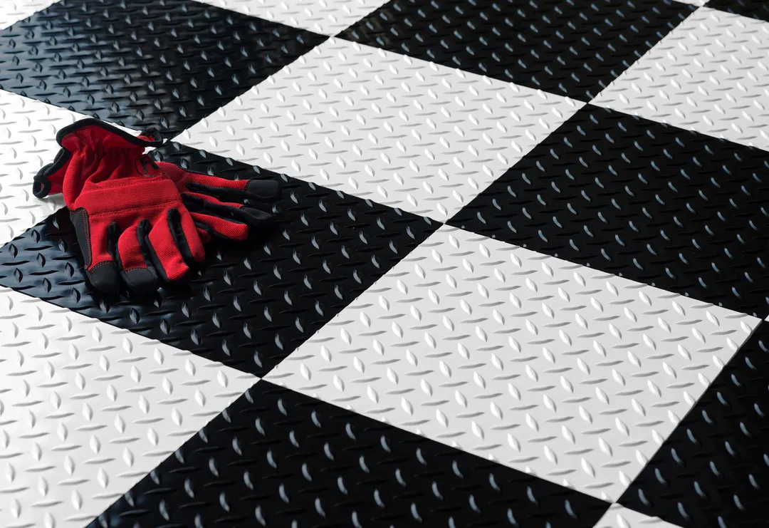 G-Floor RaceDay Diamond Tread Midnight Black 24 in. x 24 in. Peel and Stick Polyvinyl Tile (40 sq. ft. / case), photo 2 of 3