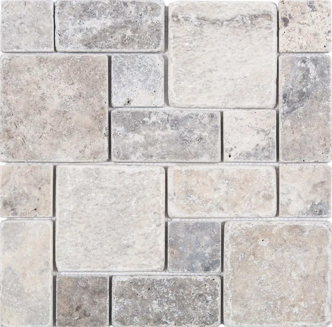 Satori Silver Crescent 12-in x 12-in Honed Travertine Versailles Stone-Look Mosaic Wall Tile, 1-sq ft Piece, photo 2 of 9