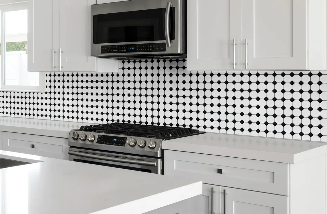 Satori Hudson Brilliant White and Black 12-in x 12-in Matte Porcelain Mosaic Floor and Wall Tile (0.91-sq. ft/ Piece), photo 2 of 9
