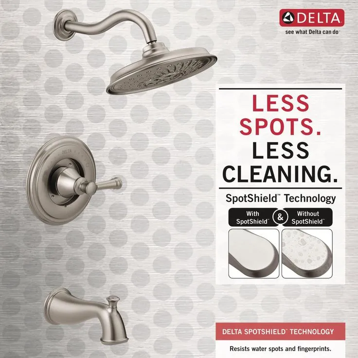 Delta Valdosta with H2Okinetic Technology Spotshield Brushed Nickel 1-Handle Bathtub and Shower Faucet with Valve, photo 4 of 7