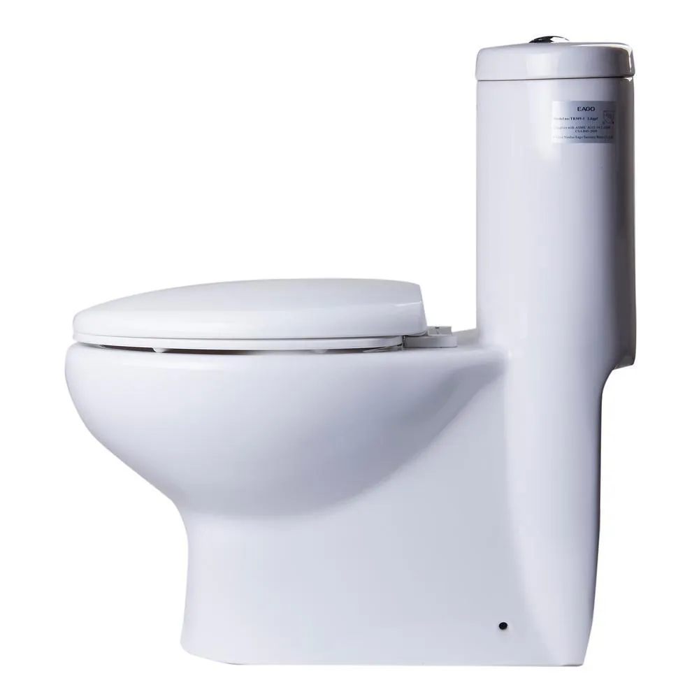 EAGO 1-Piece 1.1/1.6 GPF Dual Flush Elongated Toilet in White, photo 6 of 7