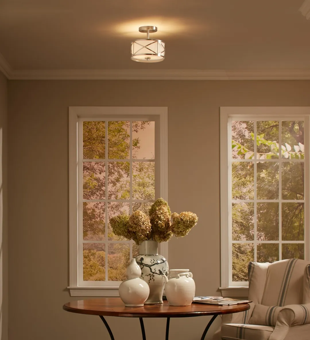 Kichler Edenbrook 11.38-in Brushed Nickel Modern/Contemporary Incandescent Semi-Flush Mount Light, photo 10 of 13
