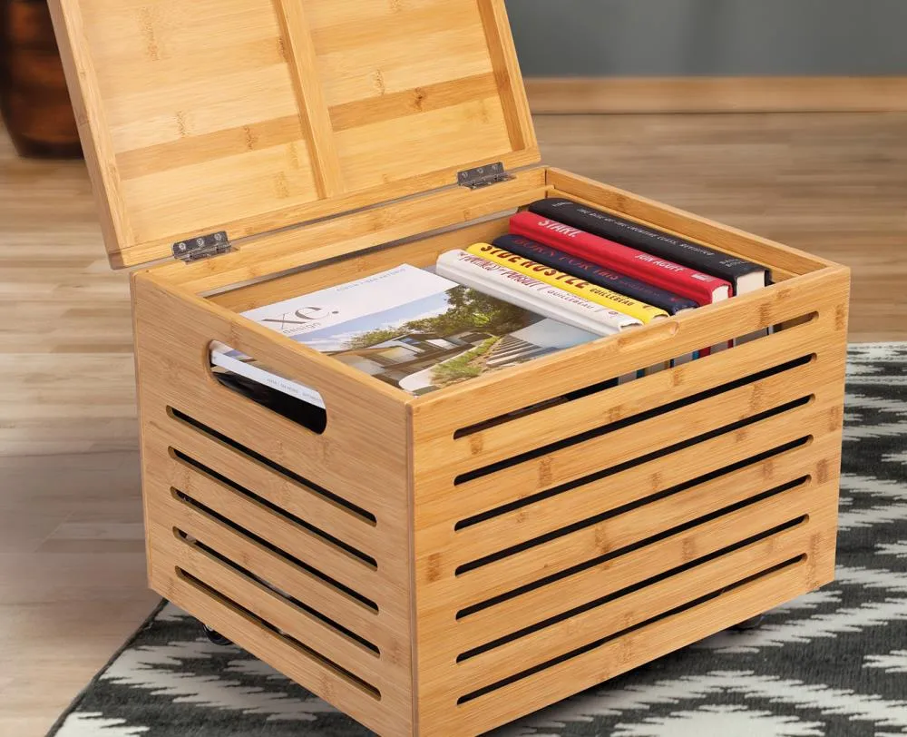 BirdRock Home Contemporary Bamboo File Organizer with Lid, Rolling Filing Box, Clear Finish, Commercial Grade, Wood Storage Container for Letter/Legal Files, photo 5 of 5