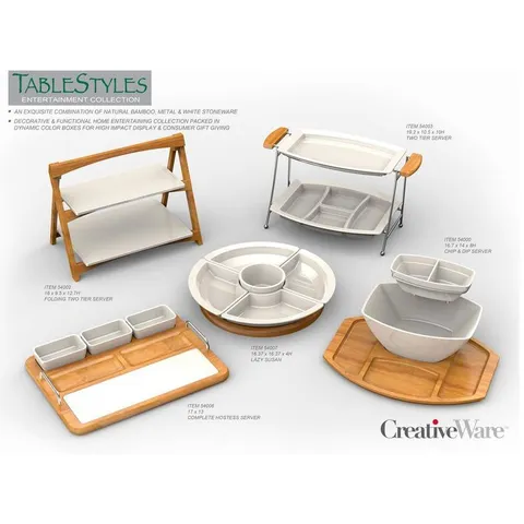 'TableStyles' Bamboo and Ceramic Hostess Server with Serving Bowls and Cutting Board