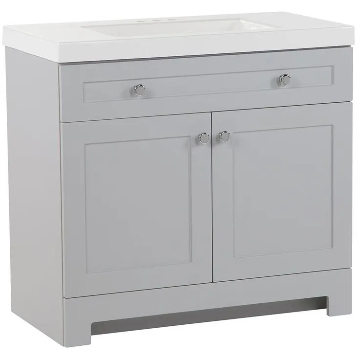 Everdean 36.5 in. W x 19 in. D x 34 in. H Vanity in Pearl Gray with Cultured Marble Vanity Top in White with White Sink, photo 8 of 10