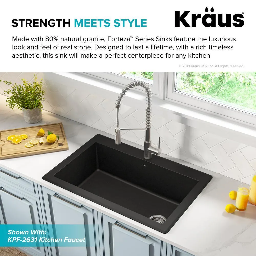 Forteza All-in-One Drop-In/Undermount Granite Composite 33 in. 1-Hole Single Bowl Kitchen Sink in Black, photo 3 of 14