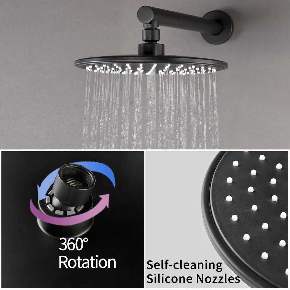 5-Spray Patterns with 2.66 GPM 9 in. Wall Mount Dual Shower Heads with Pressure Balance Round-In Valve in Matte Black, photo 6 of 12