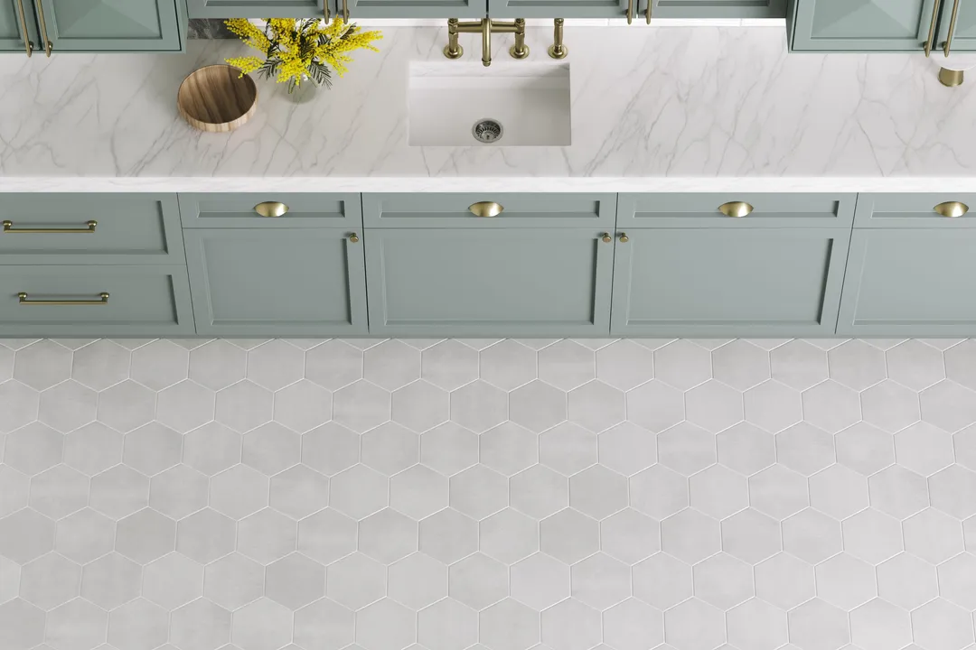 Satori Nouveau Greige 7-in x 8-in Matte Porcelain Encaustic Hexagon Floor and Wall Tile (0.28-sq. ft/ Piece), photo 2 of 12
