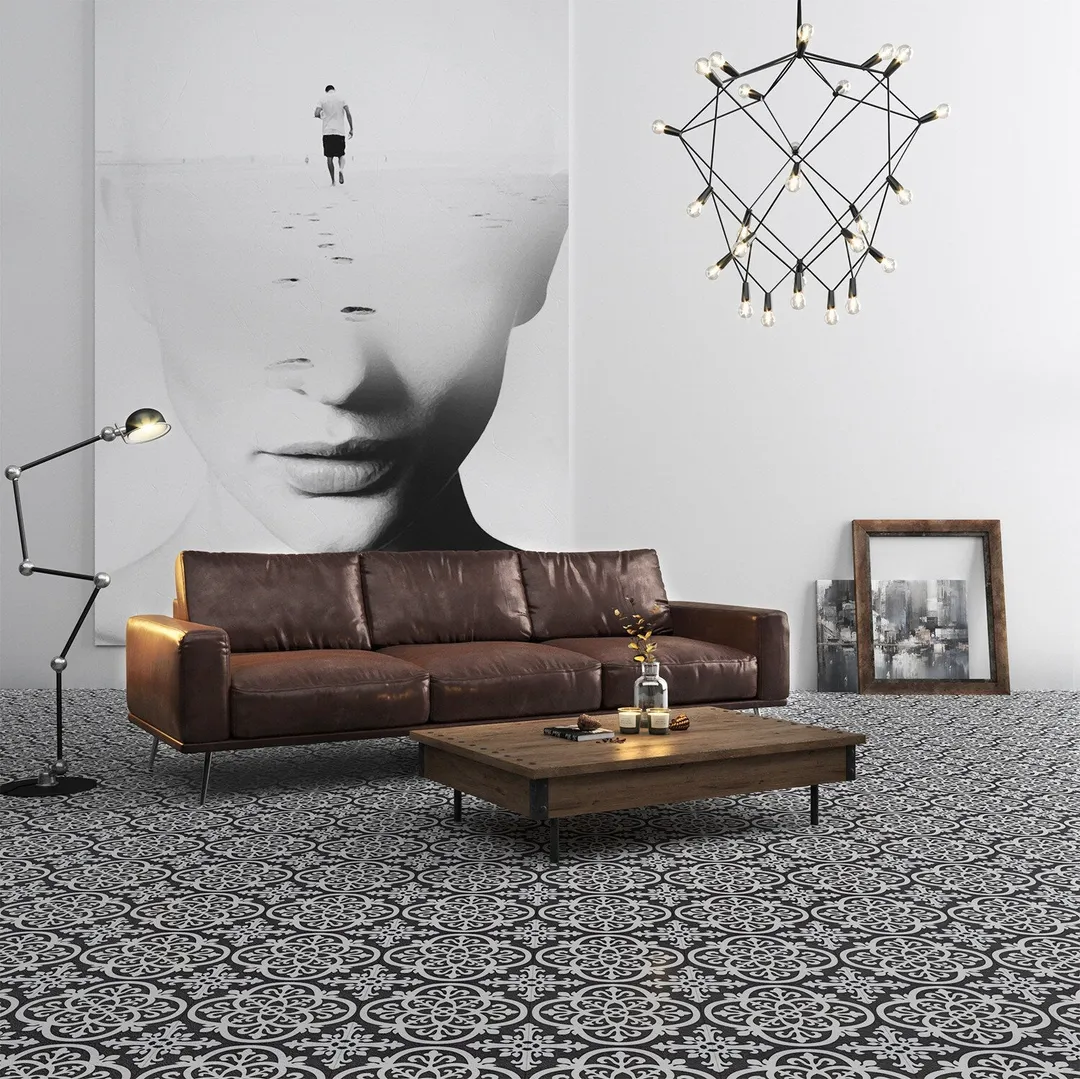 Lucida USA Florentine Black Patterned Look 12-mil x 12-in W x 12-in L Waterproof Peel and Stick Vinyl Tile Flooring (36-sq ft/ Carton), photo 4 of 6