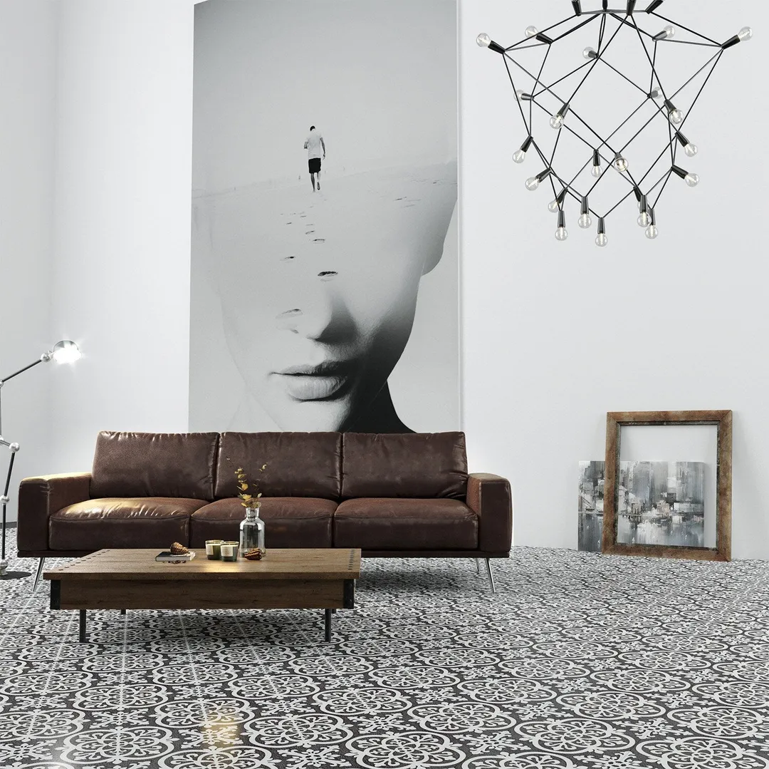 Lucida USA Florentine Black Patterned Look 12-mil x 12-in W x 12-in L Waterproof Peel and Stick Vinyl Tile Flooring (36-sq ft/ Carton), photo 5 of 6