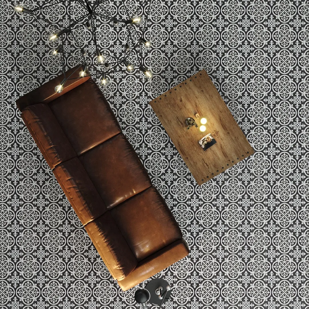 Lucida USA Florentine Black Patterned Look 12-mil x 12-in W x 12-in L Waterproof Peel and Stick Vinyl Tile Flooring (36-sq ft/ Carton), photo 6 of 6