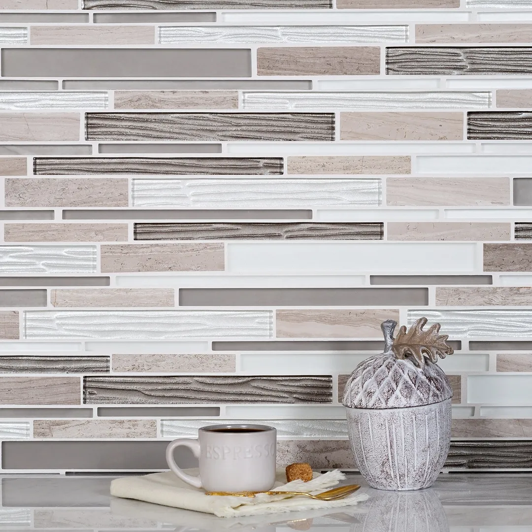 Apollo Tile (Sample) White, Gray 4-in x 4-in Polished Glass/Metal/Stone Marble Brick Look Floor and Wall Tile, photo 2 of 11