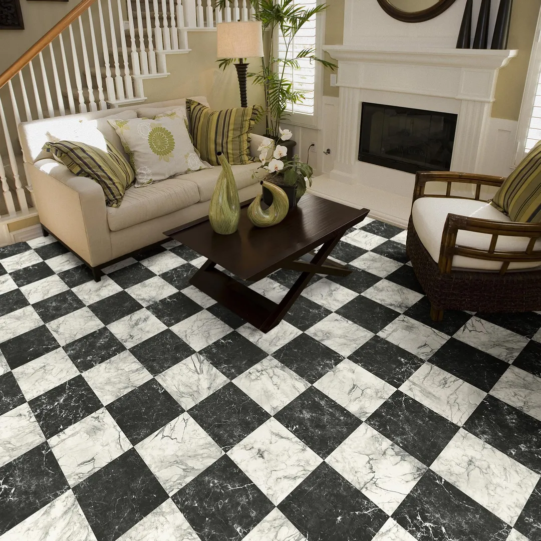 Perfection Floor Tile SodaPop Shoppe Black Marble (4) 20-in x 20-in Water-Resistant Interlocking Luxury Vinyl Tile Flooring, 16.7-sq ft Carton, photo 3 of 4