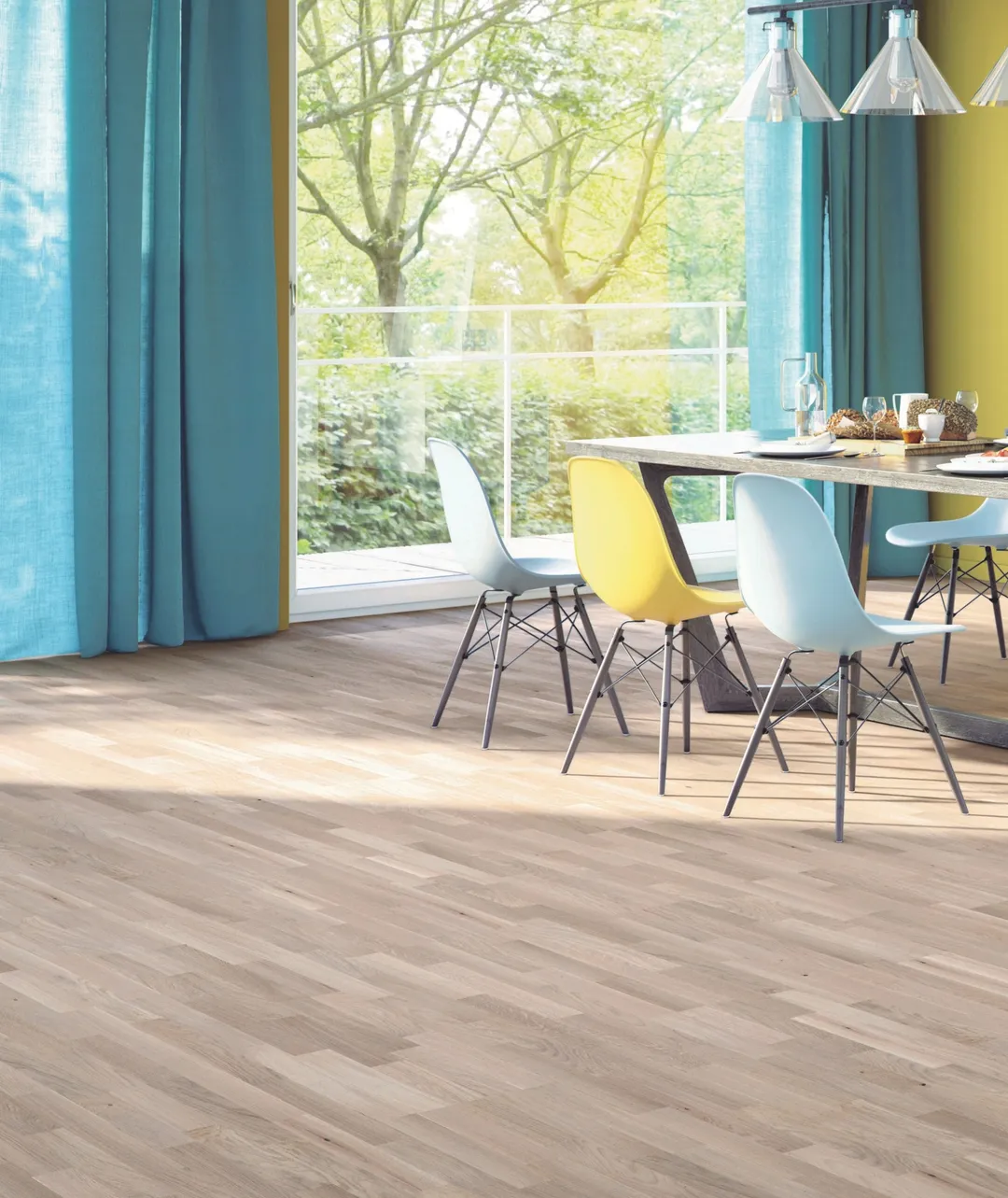 allen + roth allen+roth Smokey is an Oak wood floor with gray, a wire brushed texture, and a low-gloss finish that highlights the wood's natural variation European white oak 1/2-in T x 7-31/64-in W Water Resistant Wirebrushed Engineered Hardwood Floo, photo 4 of 11