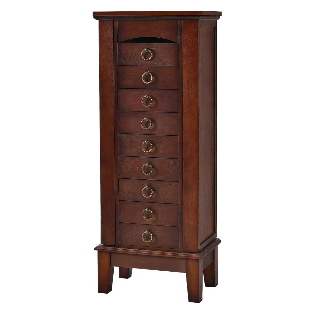 Costway Contemporary Walnut Jewelry Armoire with 9 Drawers and Partitioned Storage, Freestanding Floor Cabinet with Mirror, photo 2 of 12