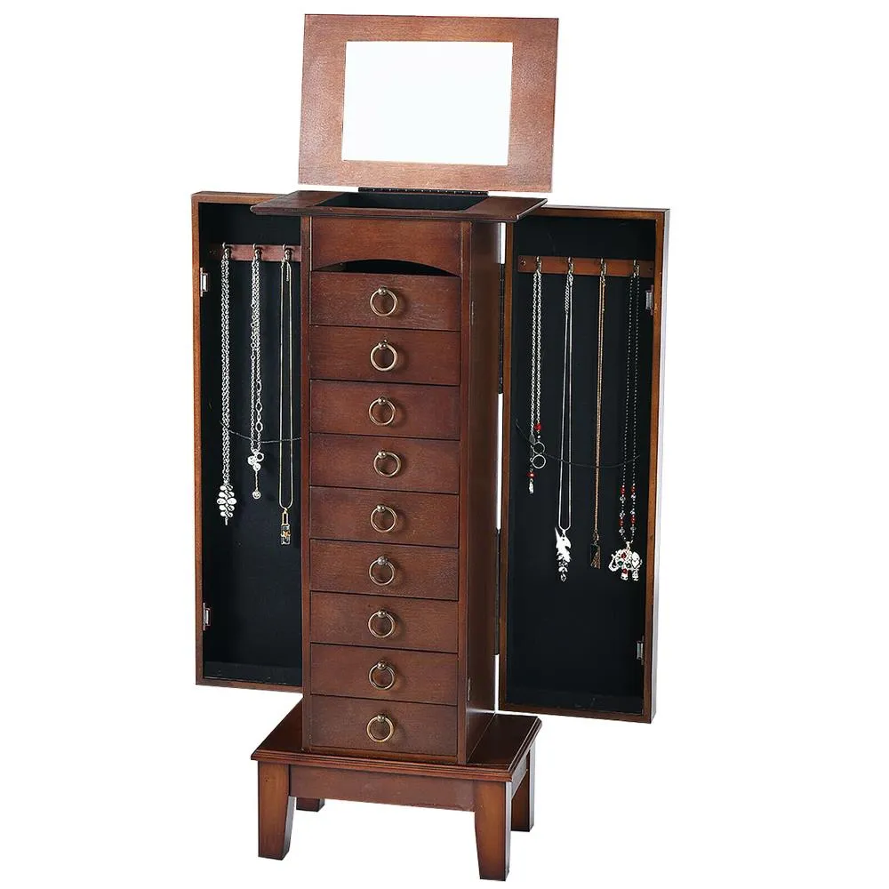Costway Contemporary Walnut Jewelry Armoire with 9 Drawers and Partitioned Storage, Freestanding Floor Cabinet with Mirror, photo 4 of 12